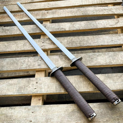 Japanese Samurai Twin Katana Blades Set Steel Swords TSuba Dual w/ Backstrap NEW - BLADE ADDICT