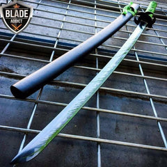 ZOMBIE HUNTER GREEN Katana NINJA SAMURAI Sword BIOHAZARD TSUBA Carbon Steel - BLADE ADDICT