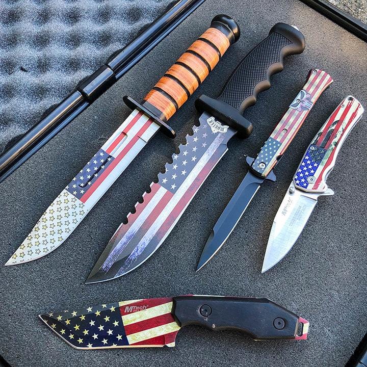 5PC AMERICAN USA FLAG PATRIOTIC KNIFE SET - BLADE ADDICT