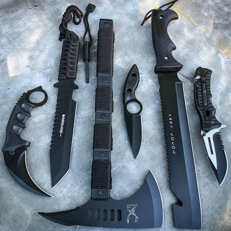 6PC BLACK CAMPING SURVIVAL SET - BLADE ADDICT