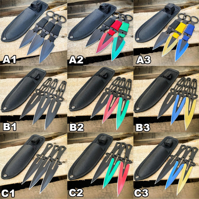 3 PC 6.5" Tactical Ninja Hunting Combat Naruto Kunai Throwing Knife + Sheath - BLADE ADDICT