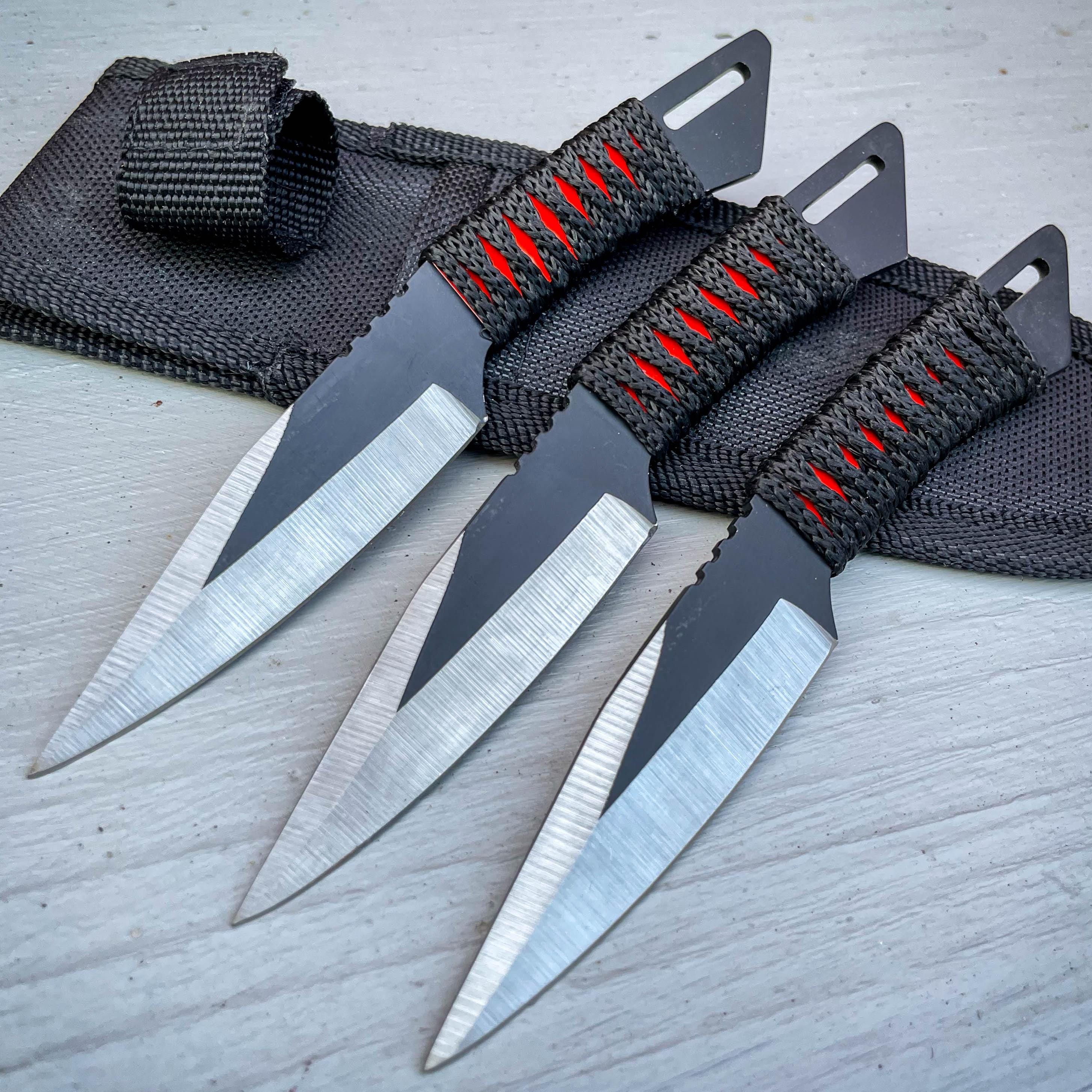 6pc SET 5.5 Black Kunai Throwing Knives Ninja Knife Fixed Blade Dagger  w/Sheath