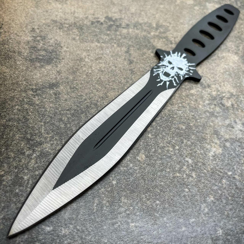 3PC 7.5" Ninja Fixed Blade Tactical Skull Head Naruto Kunai Throwing Knife Set - BLADE ADDICT