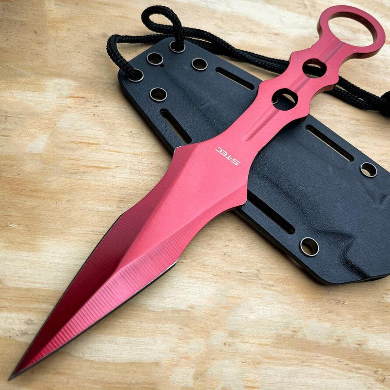 9" Ninja Tactical Fixed Blade Naruto Kunai Karambit Throwing Neck Knife RED - BLADE ADDICT