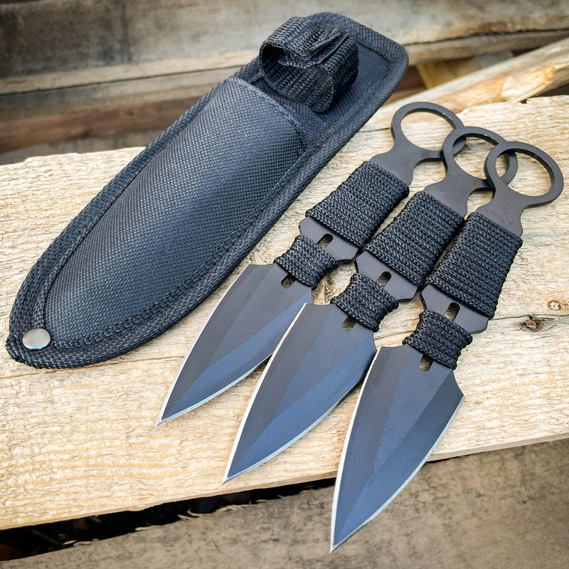 3 PC 6.5" Tactical Ninja Hunting Combat Naruto Kunai Throwing Knife + Sheath A1 - BLADE ADDICT