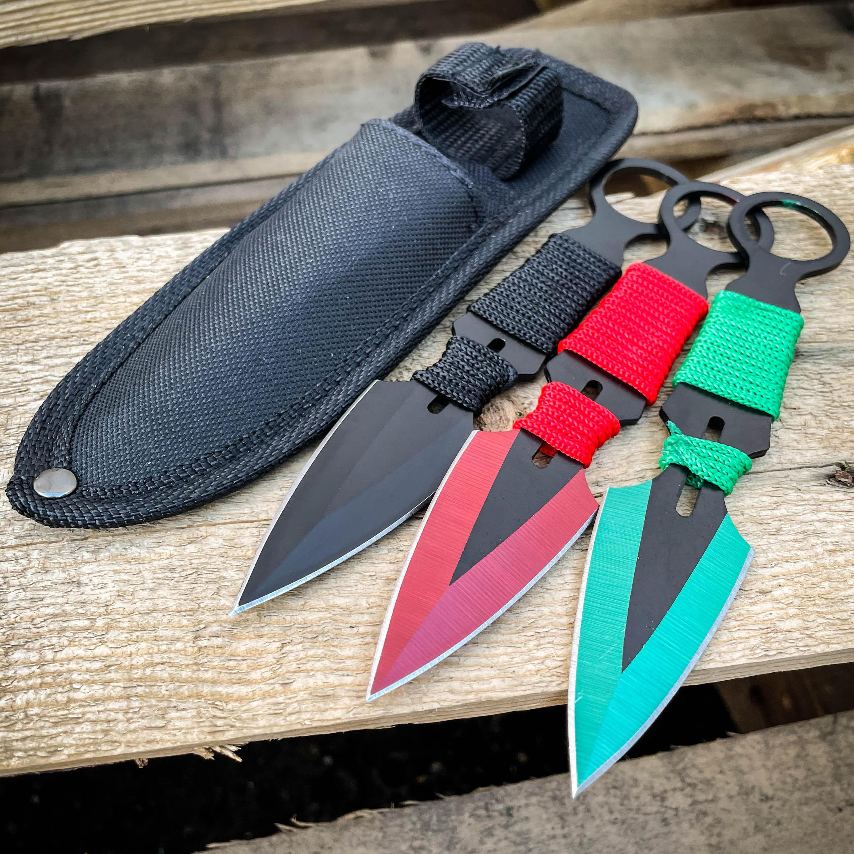 3 COLOR 3PC 7.25 TACTICAL RESCUE Knife SET NINJA KUNAI Hunting +Sheath