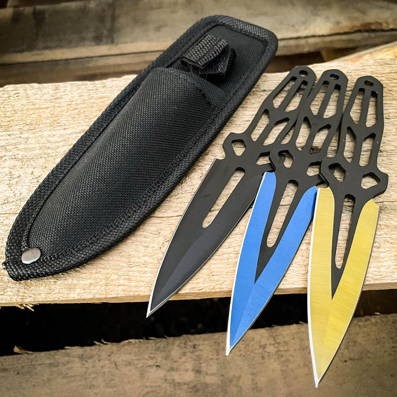 6pc SET Kunai 5.5 SPIDER Throwing Knives NINJA Black DAGGER Hunting W/  Case