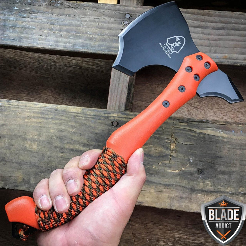 12" Orange SURVIVAL TOMAHAWK TACTICAL THROWING AXE w SHEATH - BLADE ADDICT