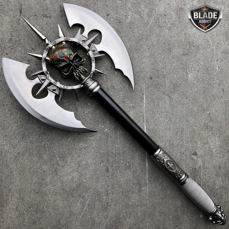 25" Medieval Fantasy Death Skull Skeleton Chaser Gothic Battle Axe - BLADE ADDICT