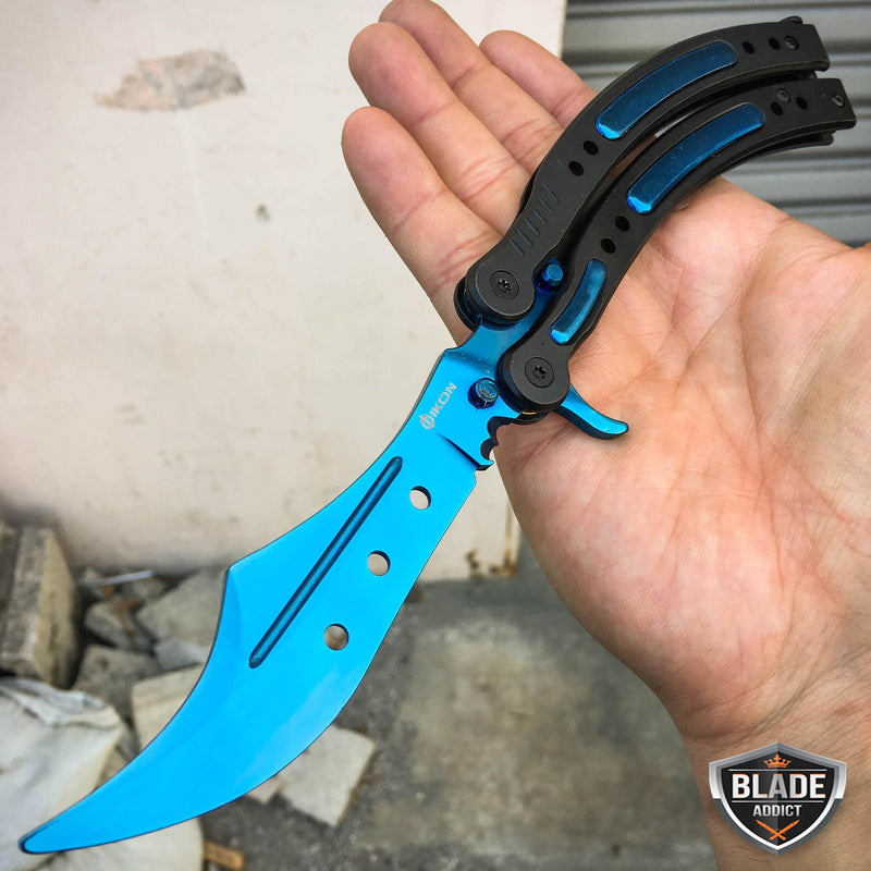 CSGO Butterfly Balisong Trainer Tactical Knife + Case Tool (PHASE 2) Blue w/ Black - BLADE ADDICT