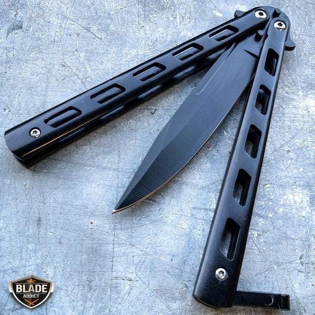 Striker Balisong Butterfly Knife Black - BLADE ADDICT