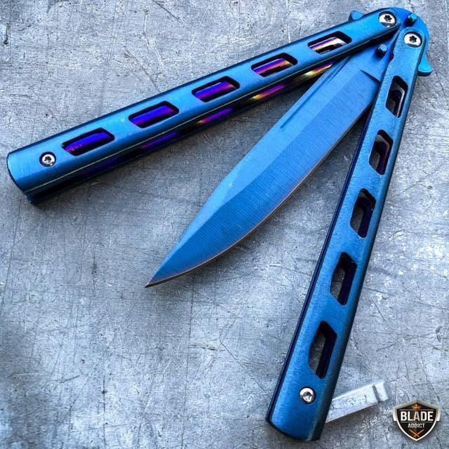 Striker Balisong Butterfly Knife Blue - BLADE ADDICT