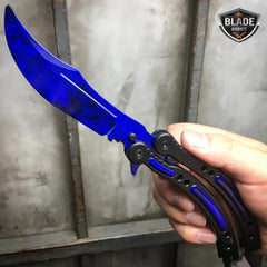 CSGO BLUE SAPPHIRE Butterfly Balisong Practice Knife Combat Trainer - BLADE ADDICT