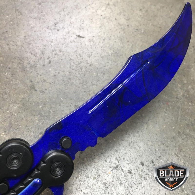 CSGO BLUE SAPPHIRE Butterfly Balisong Practice Knife Combat Trainer - BLADE ADDICT