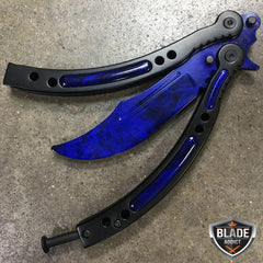 CSGO BLUE SAPPHIRE Butterfly Balisong Practice Knife Combat Trainer - BLADE ADDICT