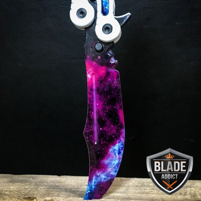CSGO Butterfly Trainer Balisong Knife - White Galaxy - BLADE ADDICT