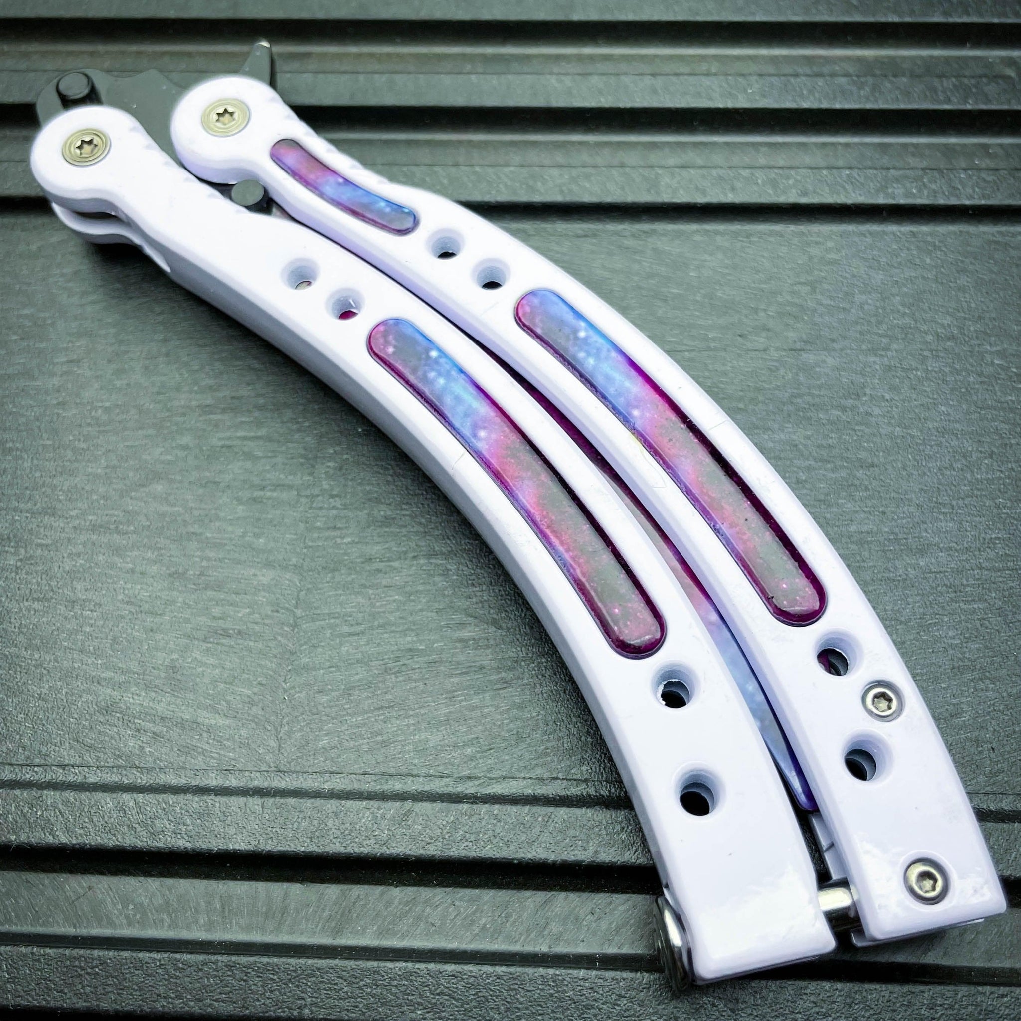 CSGO Butterfly Trainer Balisong Knife White Galaxy BLADE ADDICT