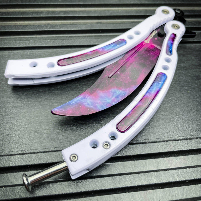 CSGO Butterfly Trainer Balisong Knife - White Galaxy - BLADE ADDICT