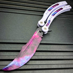 CSGO Butterfly Trainer Balisong Knife - White Galaxy - BLADE ADDICT