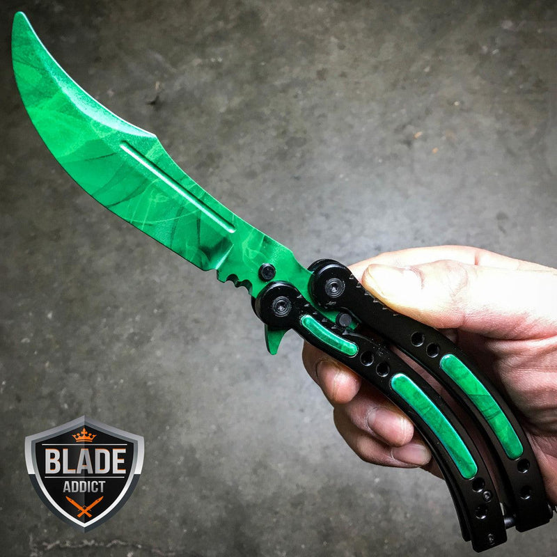 CSGO GAMMA EMERALD DOPPLER Knife Balisong Butterfly Trainer - BLADE ADDICT