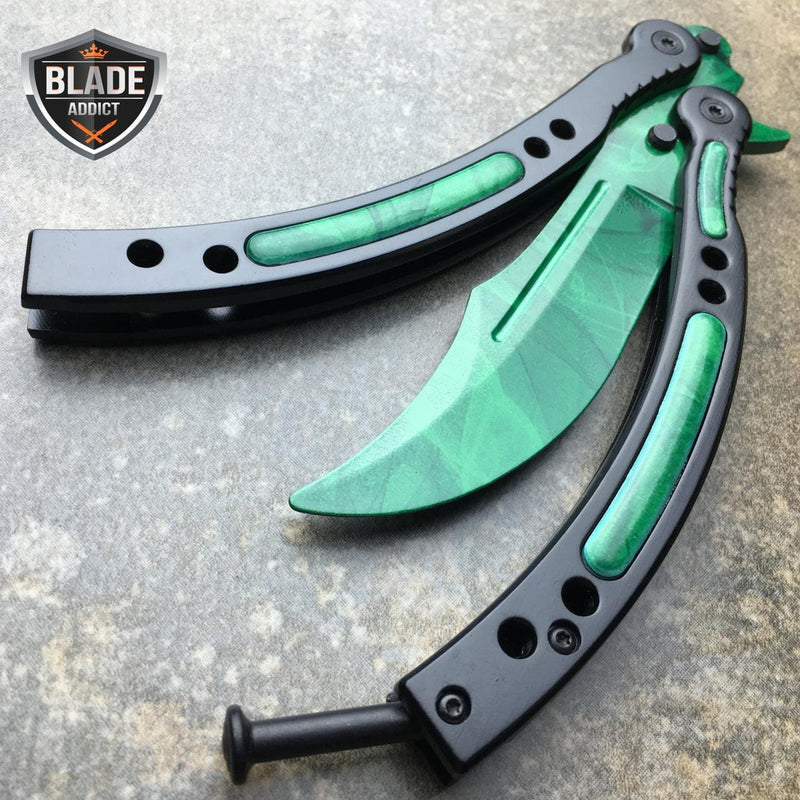 CSGO GAMMA EMERALD DOPPLER Knife Balisong Butterfly Trainer - BLADE ADDICT