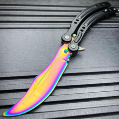 CSGO RAINBOW FADE Practice Knife Balisong Butterfly Tactical Trainer - BLADE ADDICT