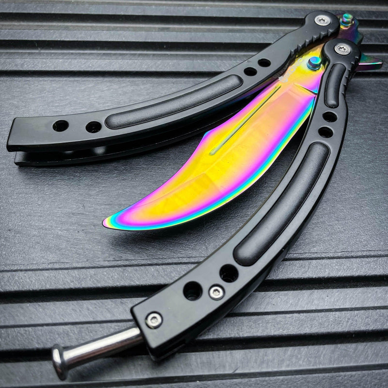 CSGO RAINBOW FADE Practice Knife Balisong Butterfly Tactical Trainer - BLADE ADDICT