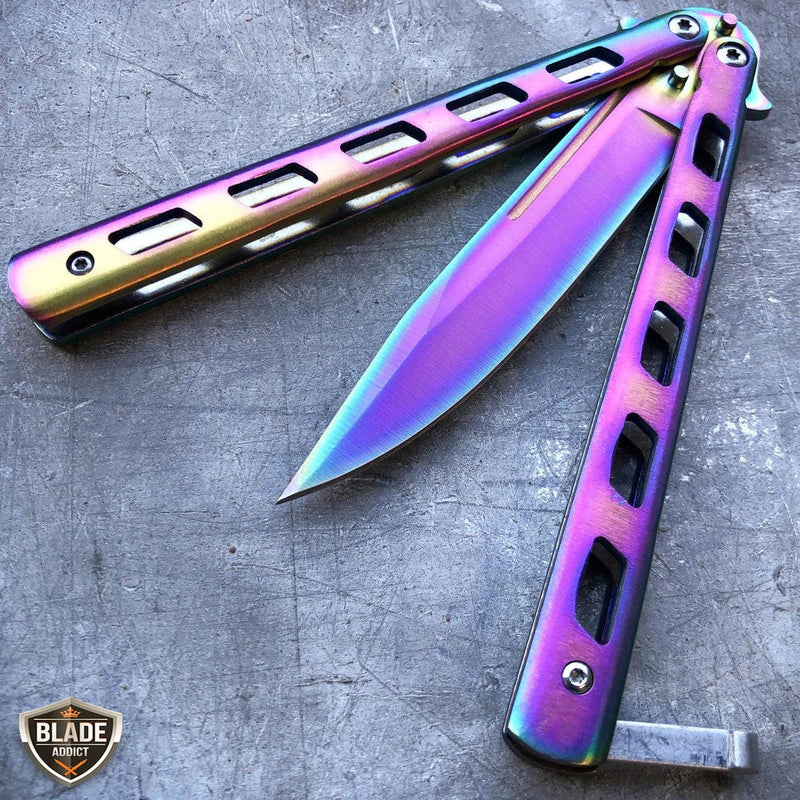 Striker Balisong Butterfly Knife Rainbow - BLADE ADDICT