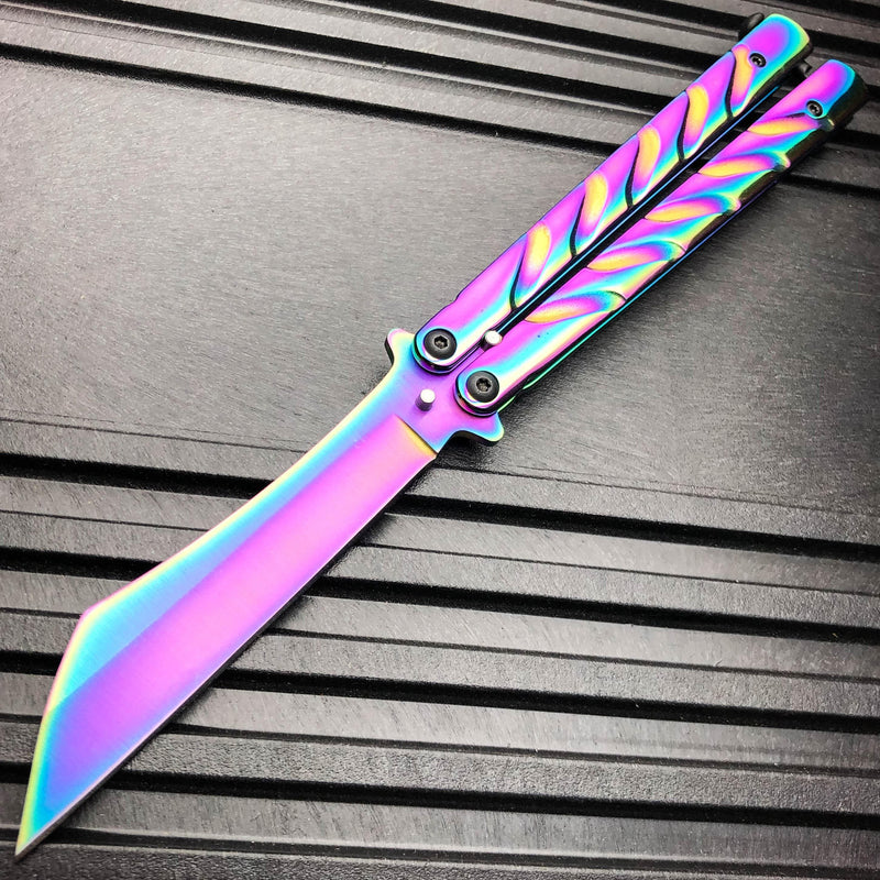 Vortex Balisong Butterfly Knife Rainbow - Tanto - BLADE ADDICT
