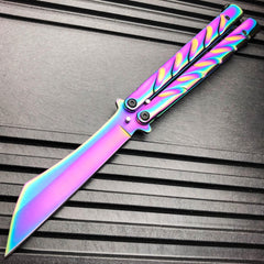 Vortex Balisong Butterfly Knife Rainbow - Tanto - BLADE ADDICT