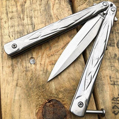 Battle Balisong Butterfly Knife Silver - BLADE ADDICT