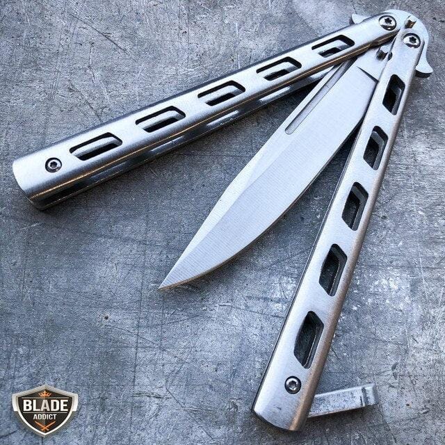 Striker Balisong Butterfly Knife Silver - BLADE ADDICT