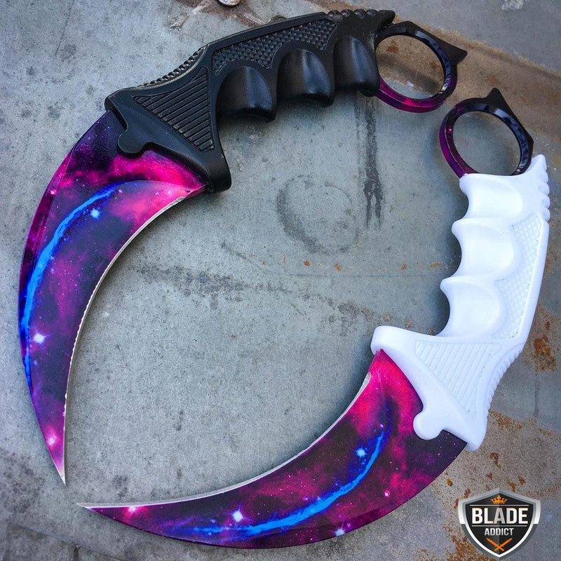 2PC COMBAT KARAMBIT NECK KNIFE Hunting BOWIE FIXED BLADE GALAXY - BLADE ADDICT