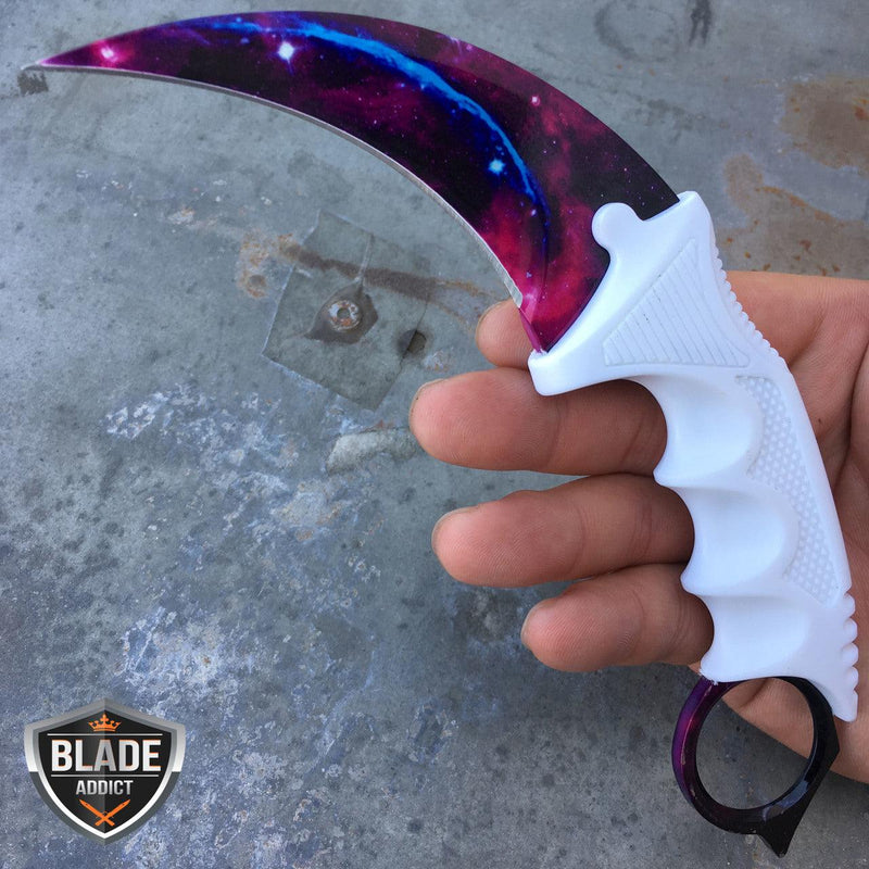 2PC COMBAT KARAMBIT NECK KNIFE Hunting BOWIE FIXED BLADE GALAXY - BLADE ADDICT