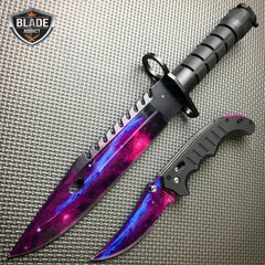 2PC CSGO Tactical Fixed Blade Hunting Blade Bayonet Bowie GALAXY + FLIP Knife - BLADE ADDICT