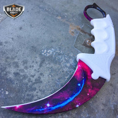 4 PC White Galaxy Fixed Blade Hunting Knife Guthook Balisong Butterfly Bayonet Karambit Collection - BLADE ADDICT