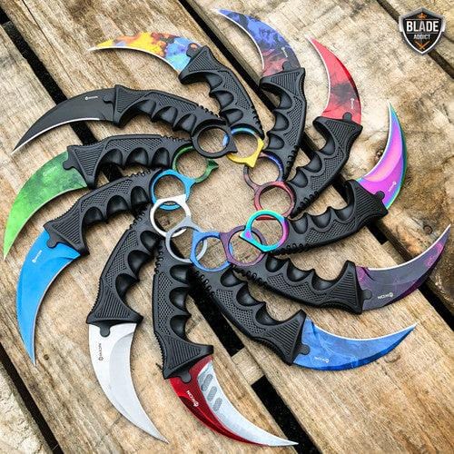 7.5" CSGO Karambit Combat Knife Fixed Blade Hawkbill Neck Doppler NEW - BLADE ADDICT