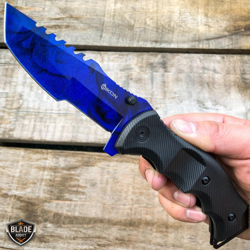 9" CSGO Tactical G10 Folding Spring Assisted Pocket Knife Blue - BLADE ADDICT