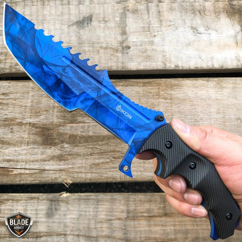 11" CSGO Tactical Hunting Fixed Blade Survival Bowie Tracker Knife NEW Blue Sapphire - BLADE ADDICT