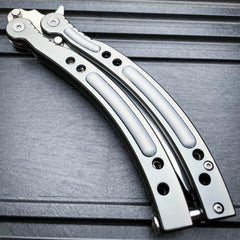 CSGO Chrome Butterfly Silver BALISONG Trainer Knife Upgraded - BLADE ADDICT