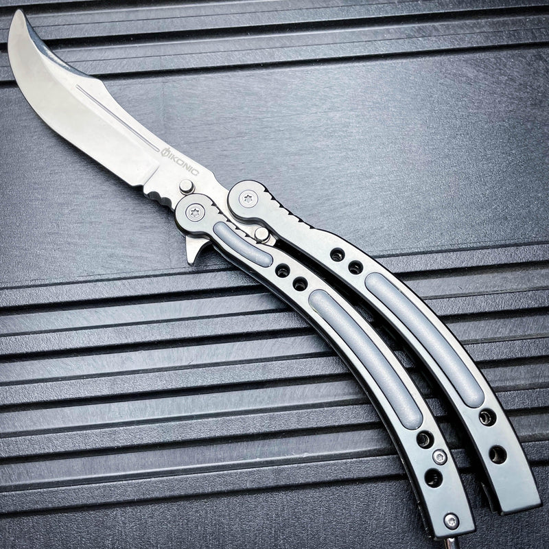 CSGO Chrome Butterfly Silver BALISONG Trainer Knife Upgraded - BLADE ADDICT
