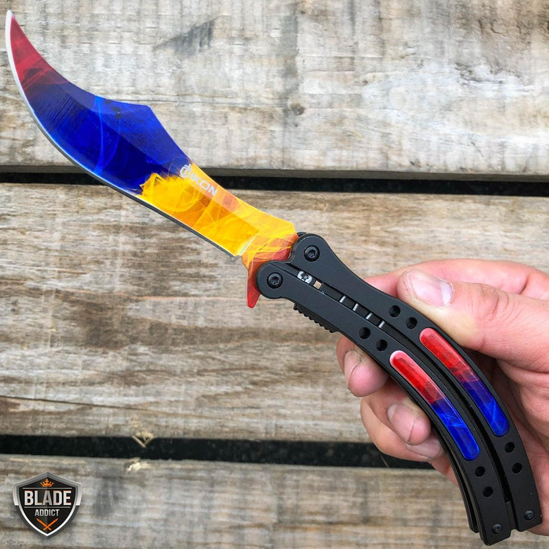 9.5" CS:GO Counter Strike Folding Open Spring Assisted Pocket Knife Marble Fade - BLADE ADDICT