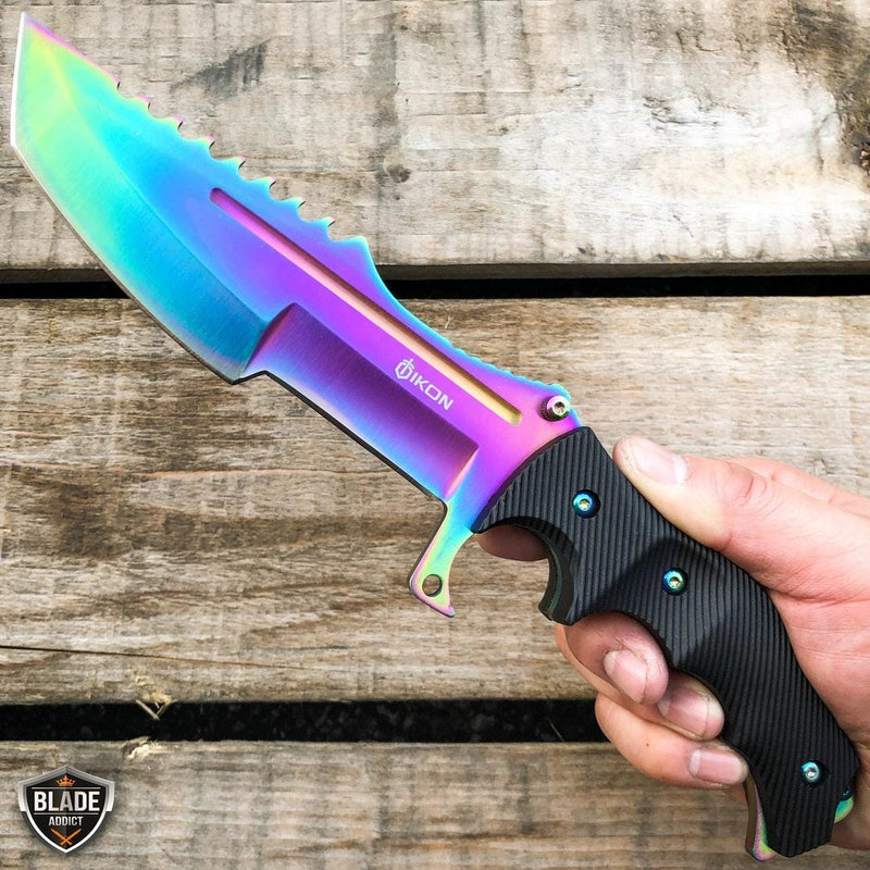 11" CSGO Tactical Hunting Fixed Blade Survival Bowie Tracker Knife NEW Rainbow - BLADE ADDICT