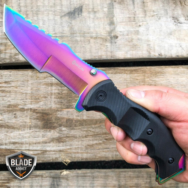 9" CSGO Tactical G10 Folding Spring Assisted Pocket Knife Rainbow - BLADE ADDICT