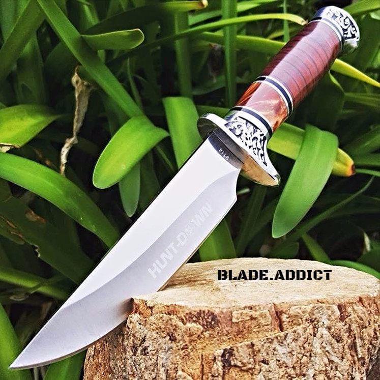 10" Full Tang Fixed Blade Hunting Knife Wood - BLADE ADDICT