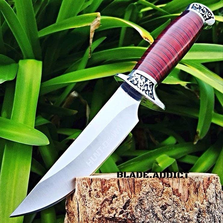 10" Wood Fixed Blade Hunting Skinning Knife - BLADE ADDICT