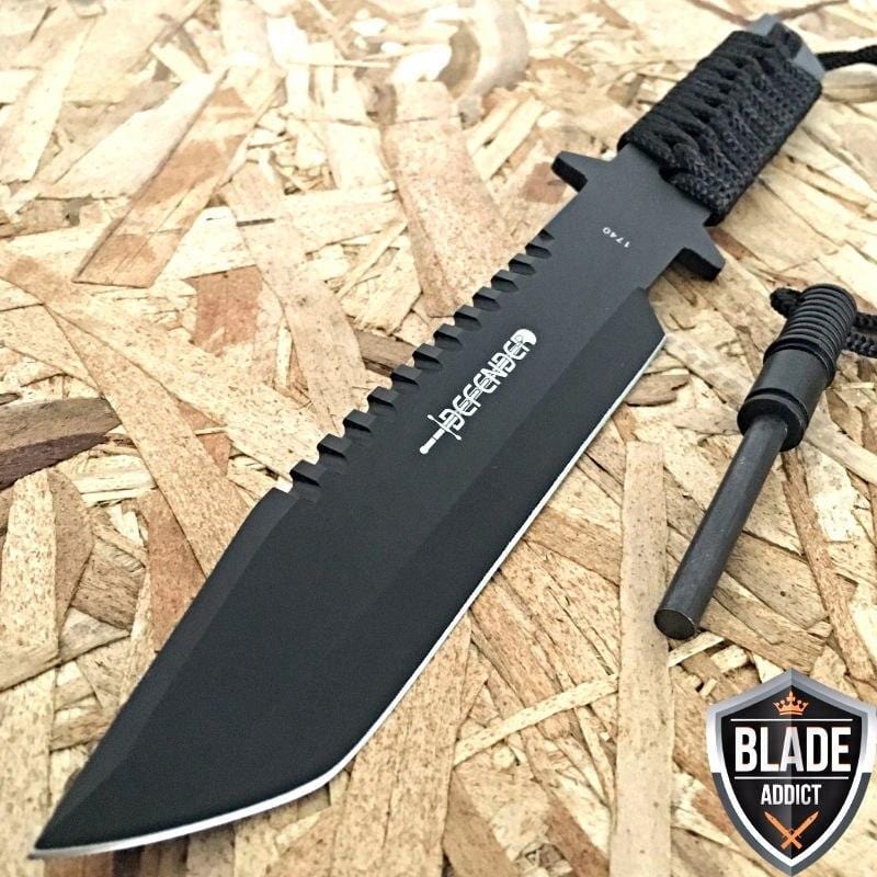 11" Survival FIXED BLADE Knife w/ Fire starter Bowie - BLADE ADDICT