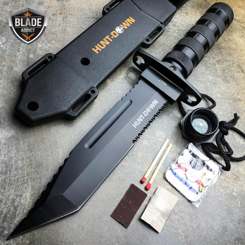 12" Tactical TANTO Hunting Rambo Fixed Blade Knife Machete Bowie - BLADE ADDICT