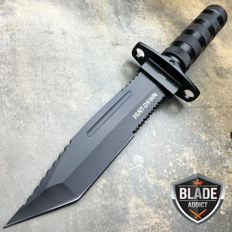 12" Tactical TANTO Hunting Rambo Fixed Blade Knife Machete Bowie - BLADE ADDICT