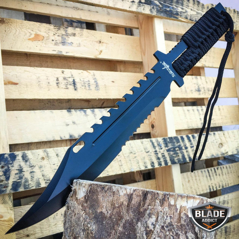 13" TACTICAL SURVIVAL Rambo Full Tang FIXED BLADE KNIFE Hunting w/ SHEATH - BLADE ADDICT